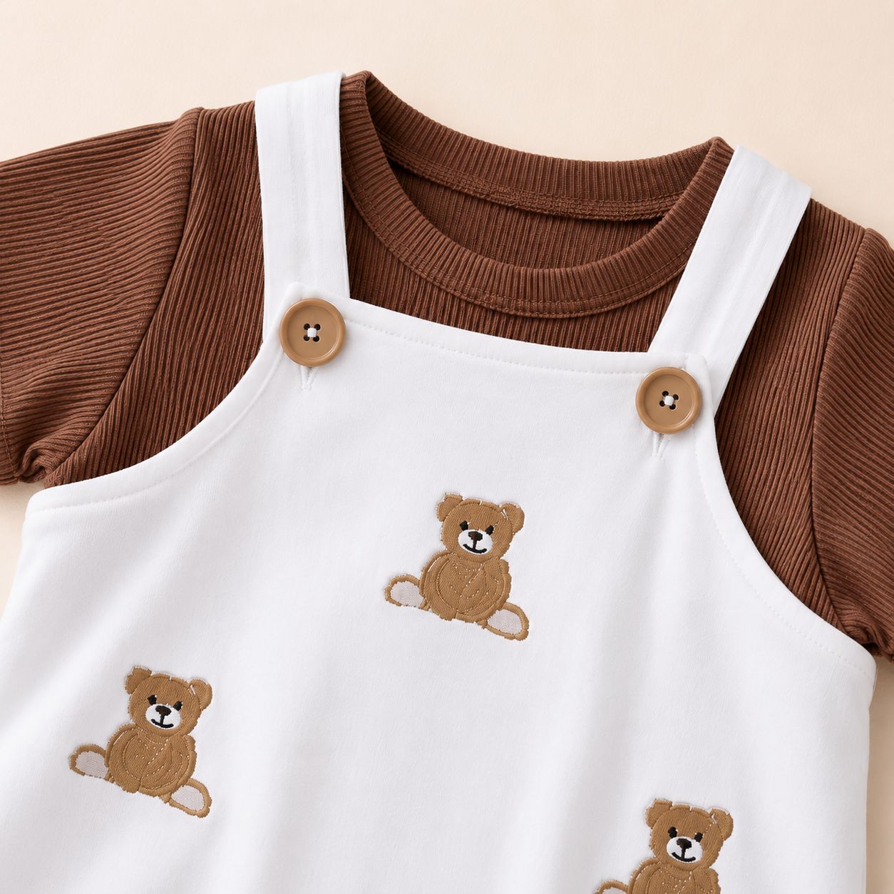 Teddy Bear Dungaree Baby Set – Soft Cotton Romper & Ribbed Tee