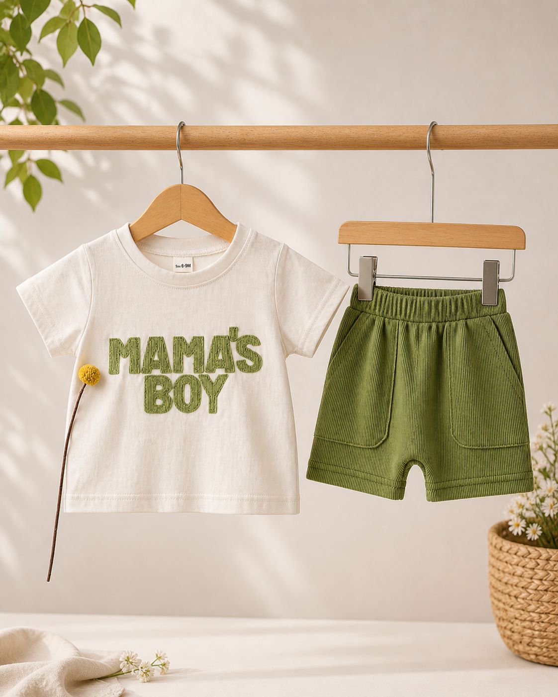 Mama’s Boy Cotton Co-ord Set – Soft Baby Tee & Shorts Set