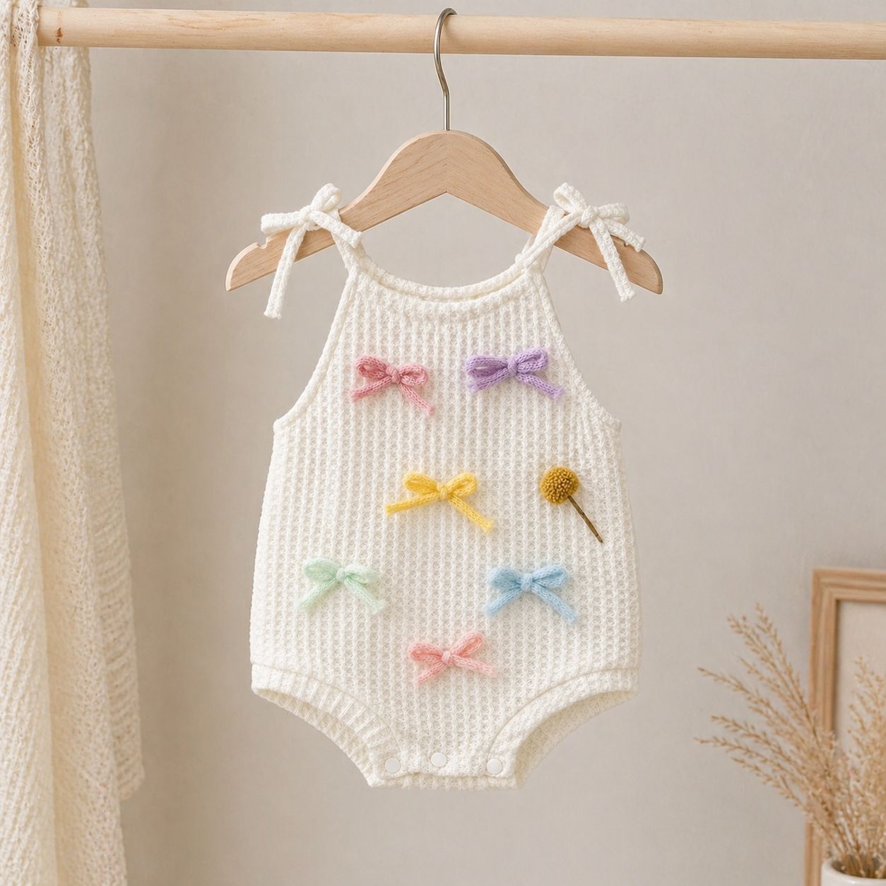 Pastel Bow Cotton Baby Romper – Soft Summer One-Piece