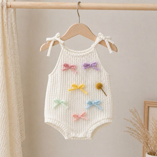 Pastel Bow Cotton Baby Romper – Soft Summer One-Piece