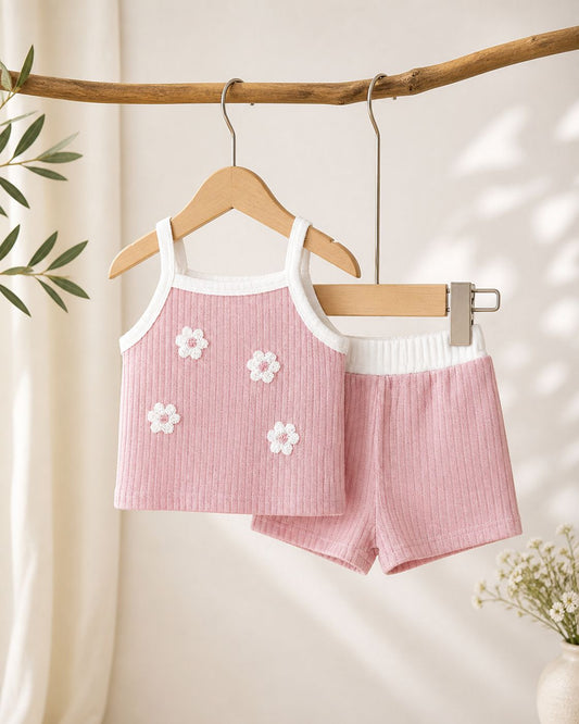 Blush Knit Co-ord Set – Soft Summer Top &amp; Shorts