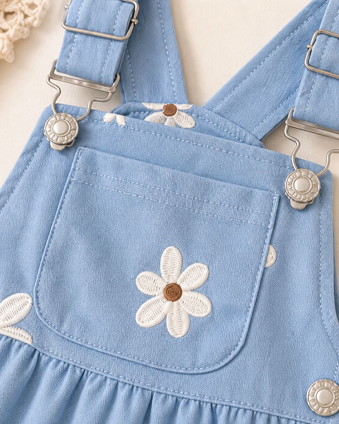 Sky Blue Daisy Embroidered Pinafore Dress for Kids