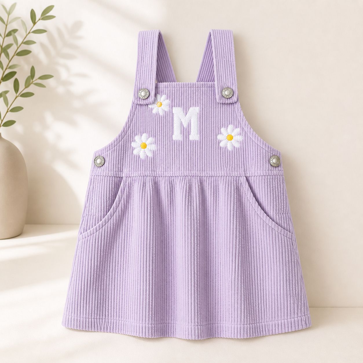 Lavender Daisy Corduroy Pinafore Dress for Kids