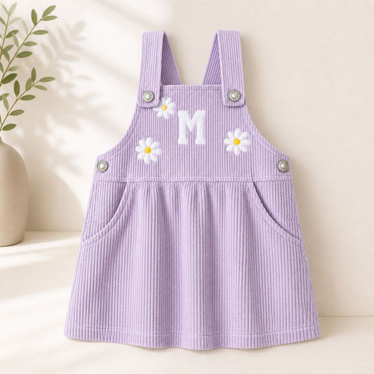 Lavender Daisy Corduroy Pinafore Dress for Kids
