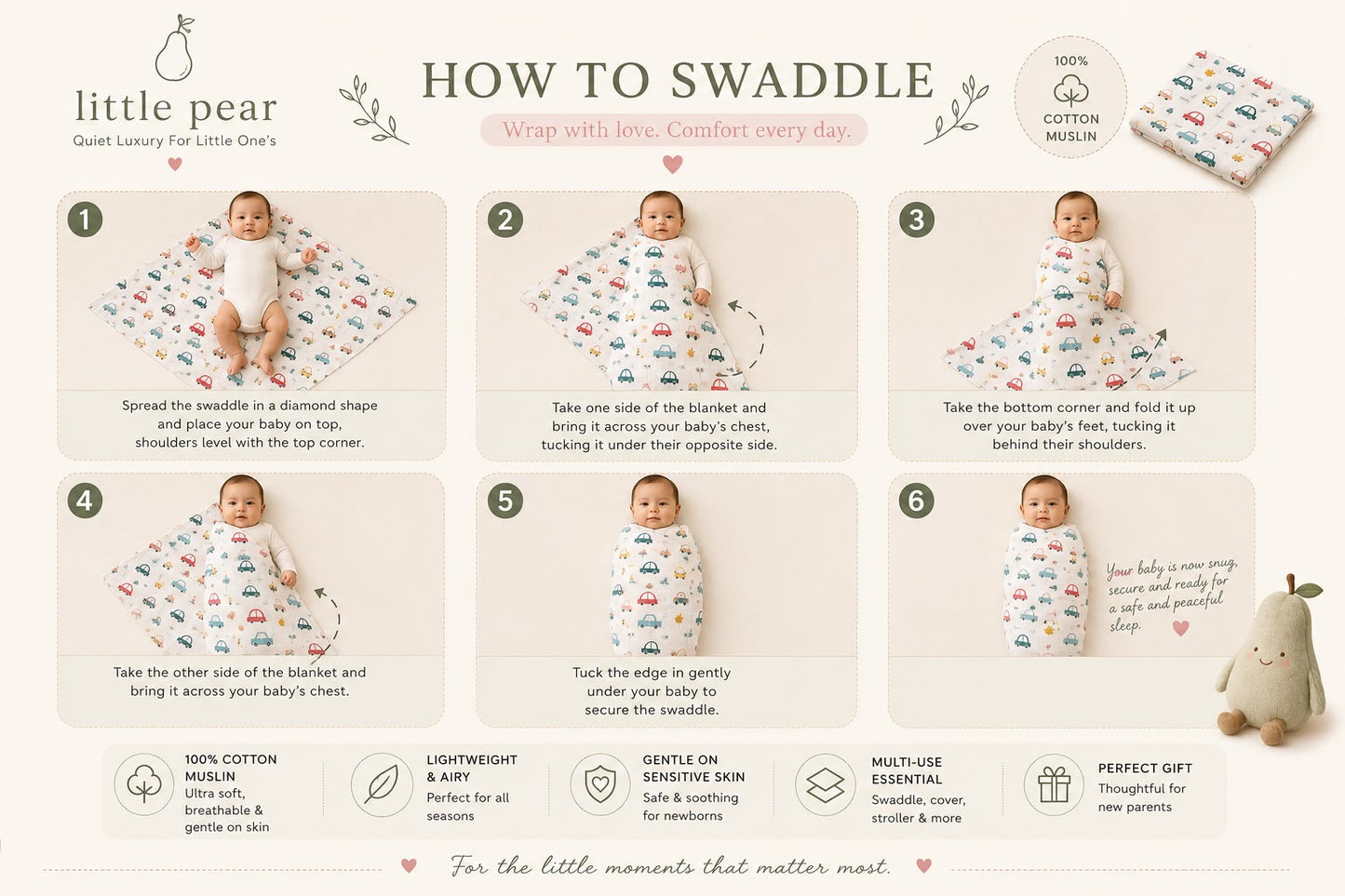 Little Pear Premium Muslin Swaddle – Adventure Cars Print