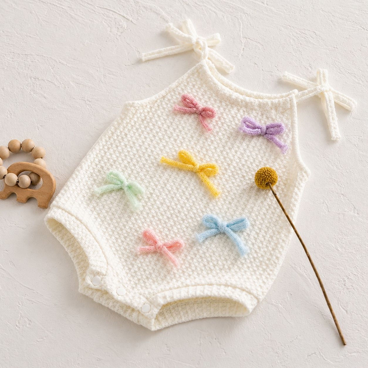Pastel Bow Cotton Baby Romper – Soft Summer One-Piece