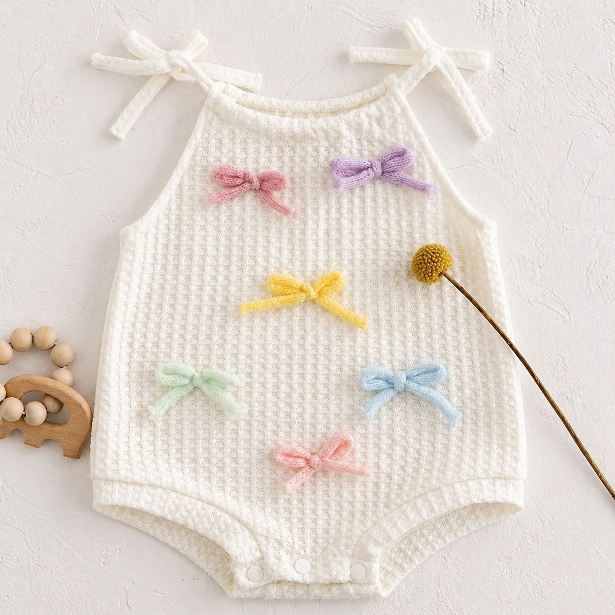Pastel Bow Cotton Baby Romper – Soft Summer One-Piece
