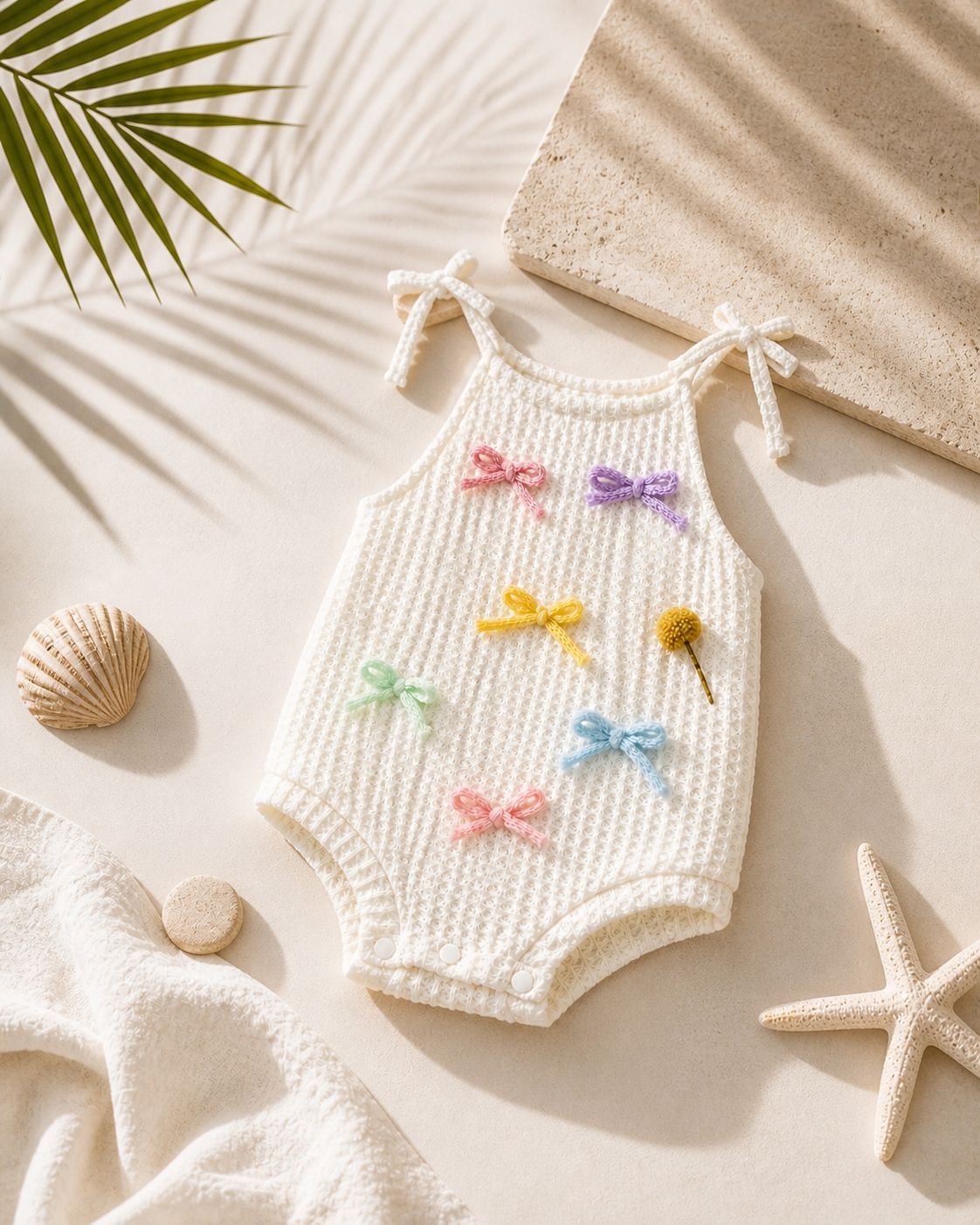 Pastel Bow Cotton Baby Romper – Soft Summer One-Piece