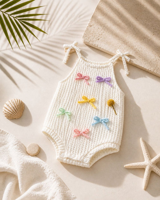 Pastel Bow Cotton Baby Romper – Soft Summer One-Piece